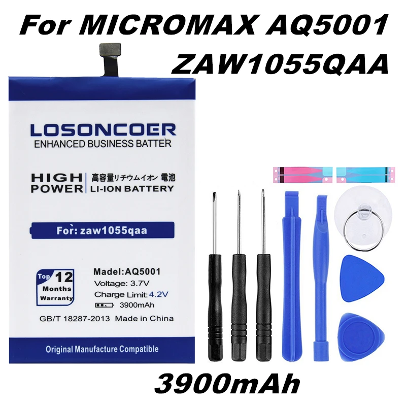 Аккумулятор LOSONCOER 3900 мАч AQ5001 Для Micromax Aq5001 Zaw1055qaa Высококачественная батарея |