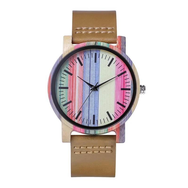 brown wood watch QW спортивные Настоящие Деревянные Топ люксовый бренд кожаный ремешок Кварцевые женские цветные бамбуковые наручные часы - Цвет: brown wood watch