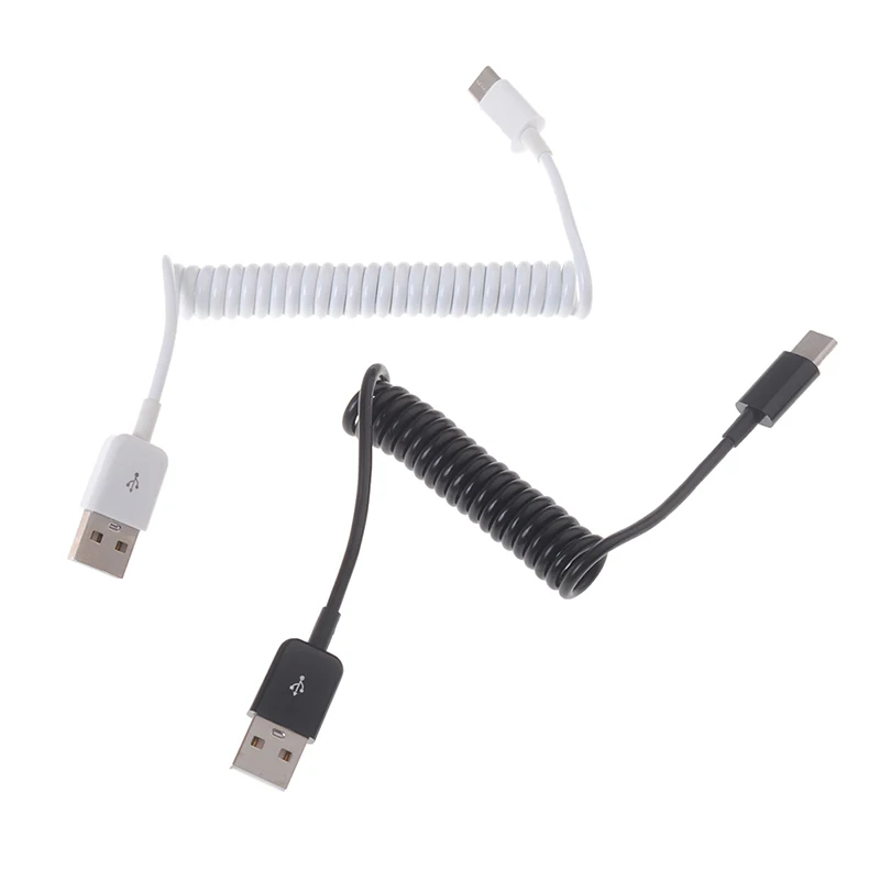 1Pc USB Type C Cable Spring Spiral Type-C Male To USB 2.0 Male Extension Cord