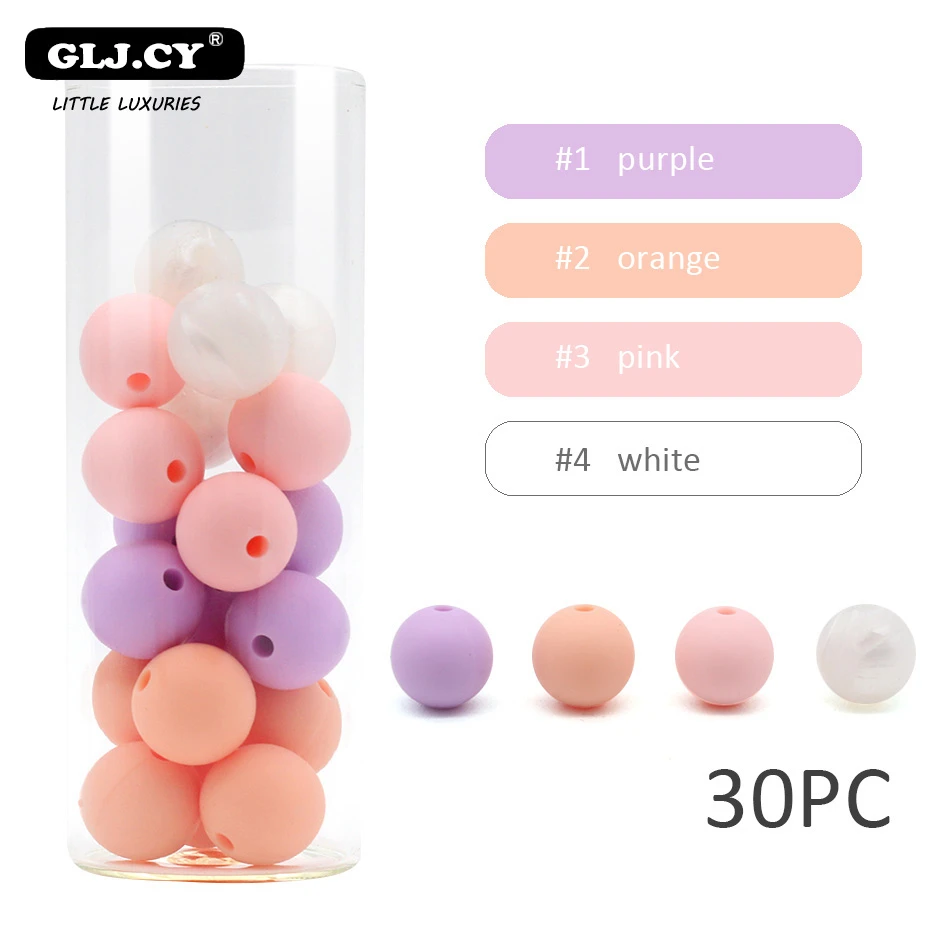 Pink Pearl Series Детские Прорезыватели 12 мм 30 шт., круглые разноцветные силиконовые бусины, Прорезыватель для зубов из пищевого силикона, аксессуары для рукоделия, игрушки для прорезывания зубов - Цвет: Pink Pearl Series
