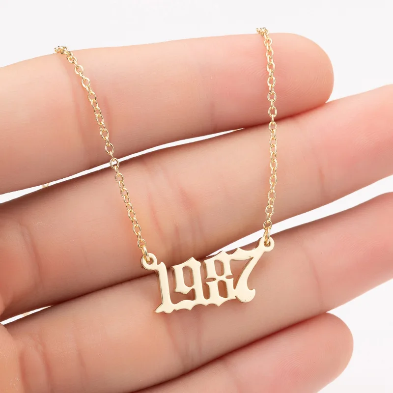 Women Personalized Necklace Special Date Year Number Necklace girl1994 1995 1996 1997 1998 1999 from 1980 to 2002 chain Jewelry - Окраска металла: 1987