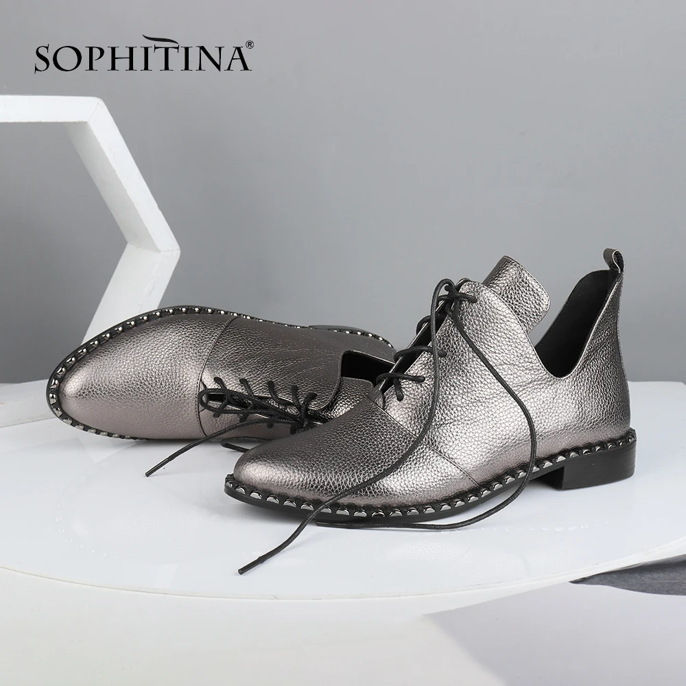 SOPHITINA/новые модные туфли на плоской подошве; Специальный дизайн; высокое качество; натуральная кожа; на шнуровке; пикантные; с острым носком; удобные кроссовки на плоской подошве; MC551