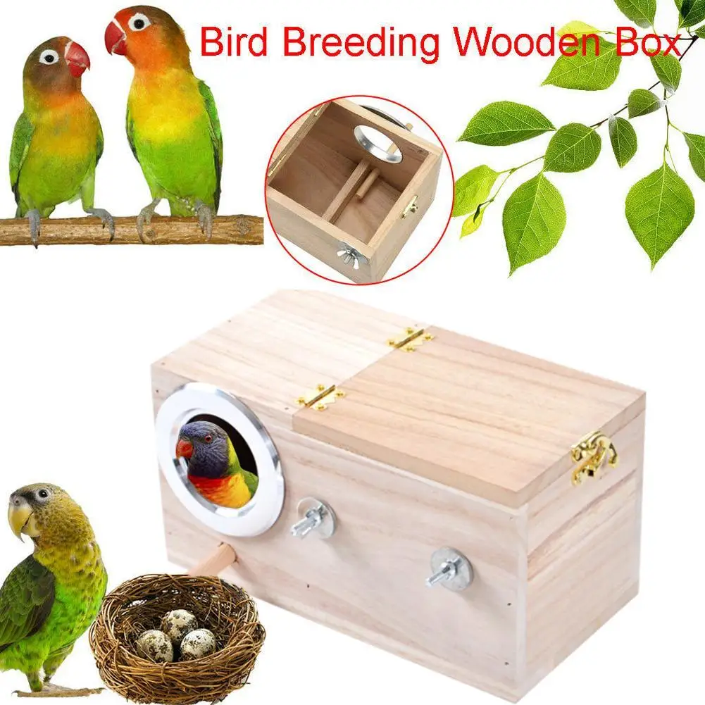 Budgie Parakeet Wood Breeding Nest Box Cages Parrot Nesting Aviary House #S 