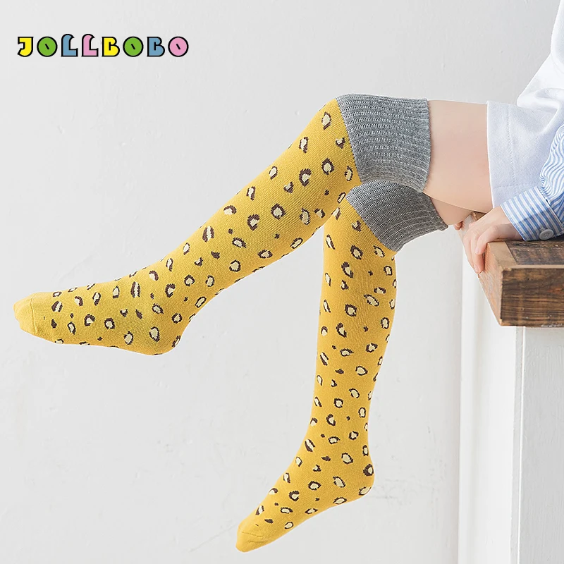 

Cute Children Knee High Socks Autumn Winter Boys Girls Kawaii Leopard Patchwork Cotton Long Socks for Kids 3-8Y High Quality