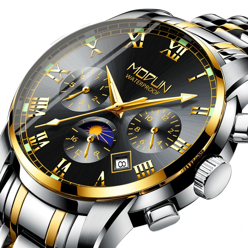 

Luxury Men Automatic Mechanical Watch Luminous Hands 3 sub-dials Self-wind Clock