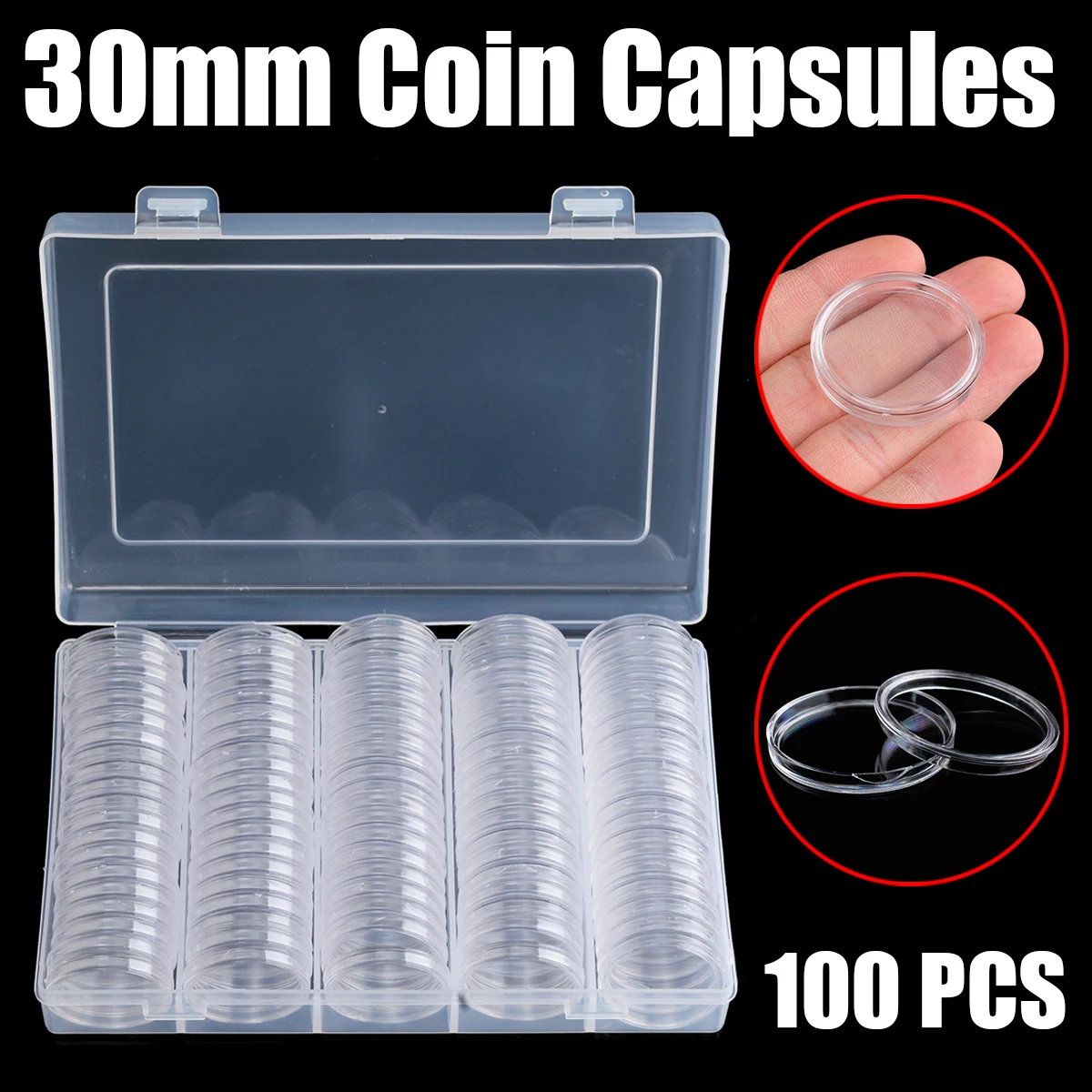 

100pcs/box Clear Coin Capsules Containers Collector Protection Display Box Holders 20/25/27/30mm