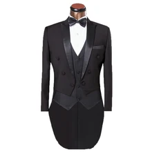Men Classic Black White Slim Fit Lapel Tail Coat Tuxedo Wedding Groom Wear Stage Singer 4 Piece Suits Jacket Vest Pants XS-4XL