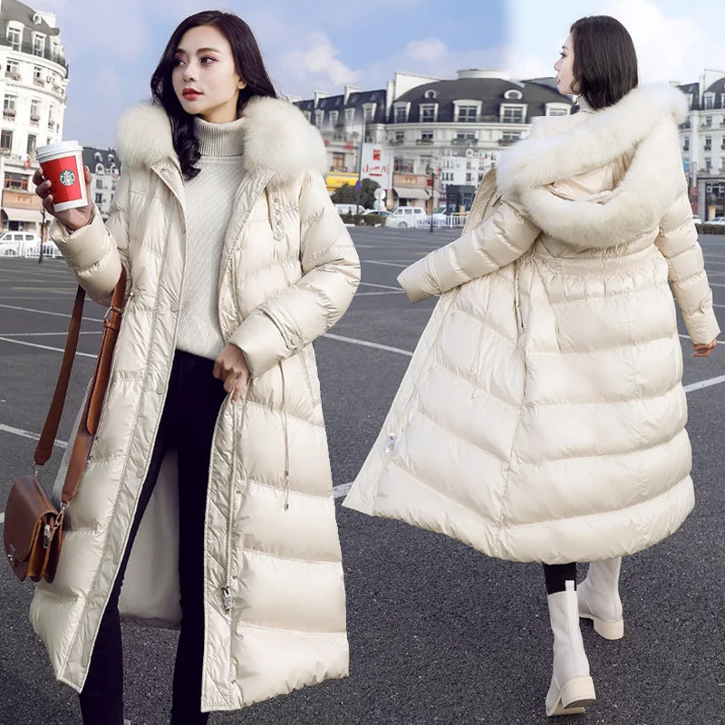 

2019 New Thickening Slim Long Section Over The Knee Double Fox Big Fur Collar Down Jacket Women