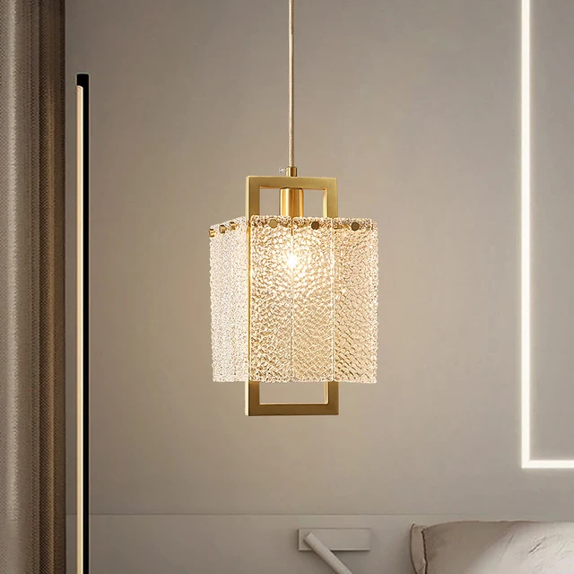 Nordic Luxury Golden Texture Glass Cubed Single Head Pendant light 1