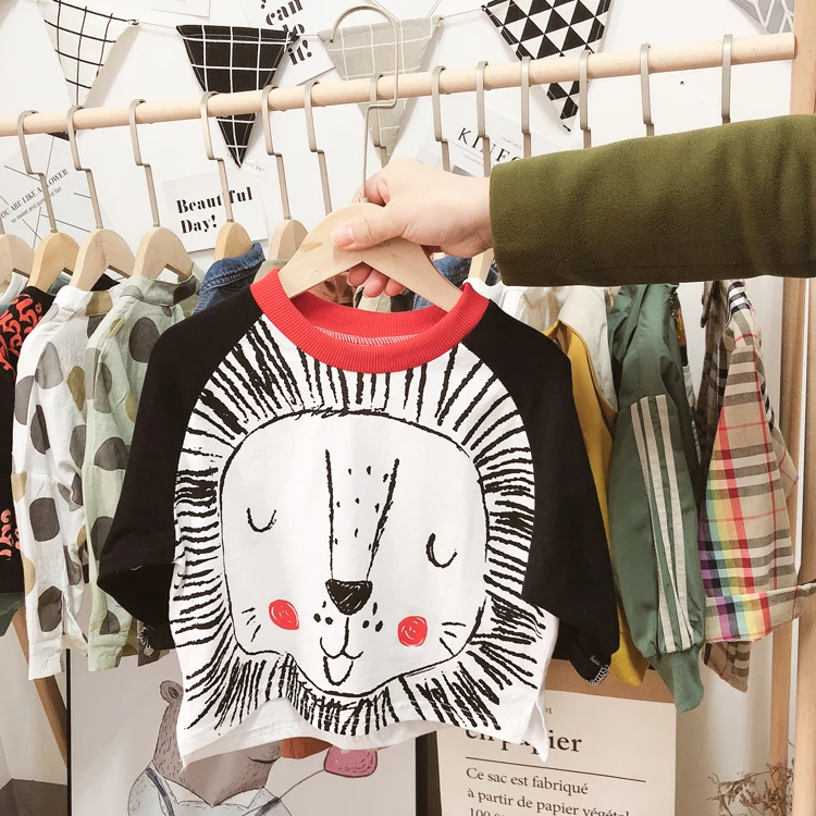 Верхняя одежда с длинными рукавами для маленьких мальчиков, весна-осень, стиль, корейский стиль, для малышей, с вырезом лодочкой, с мультипликационным принтом