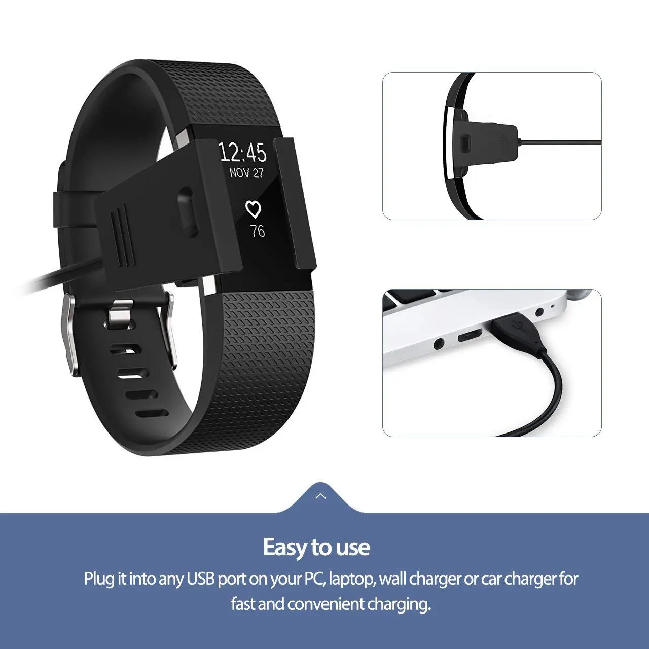 Полностью зарядное устройство для Fitbit Charge 2, 2 шт. Сменные usb зарядные кабели для Fitbit Charge 2 с кабельной колыбелью Dock Adap