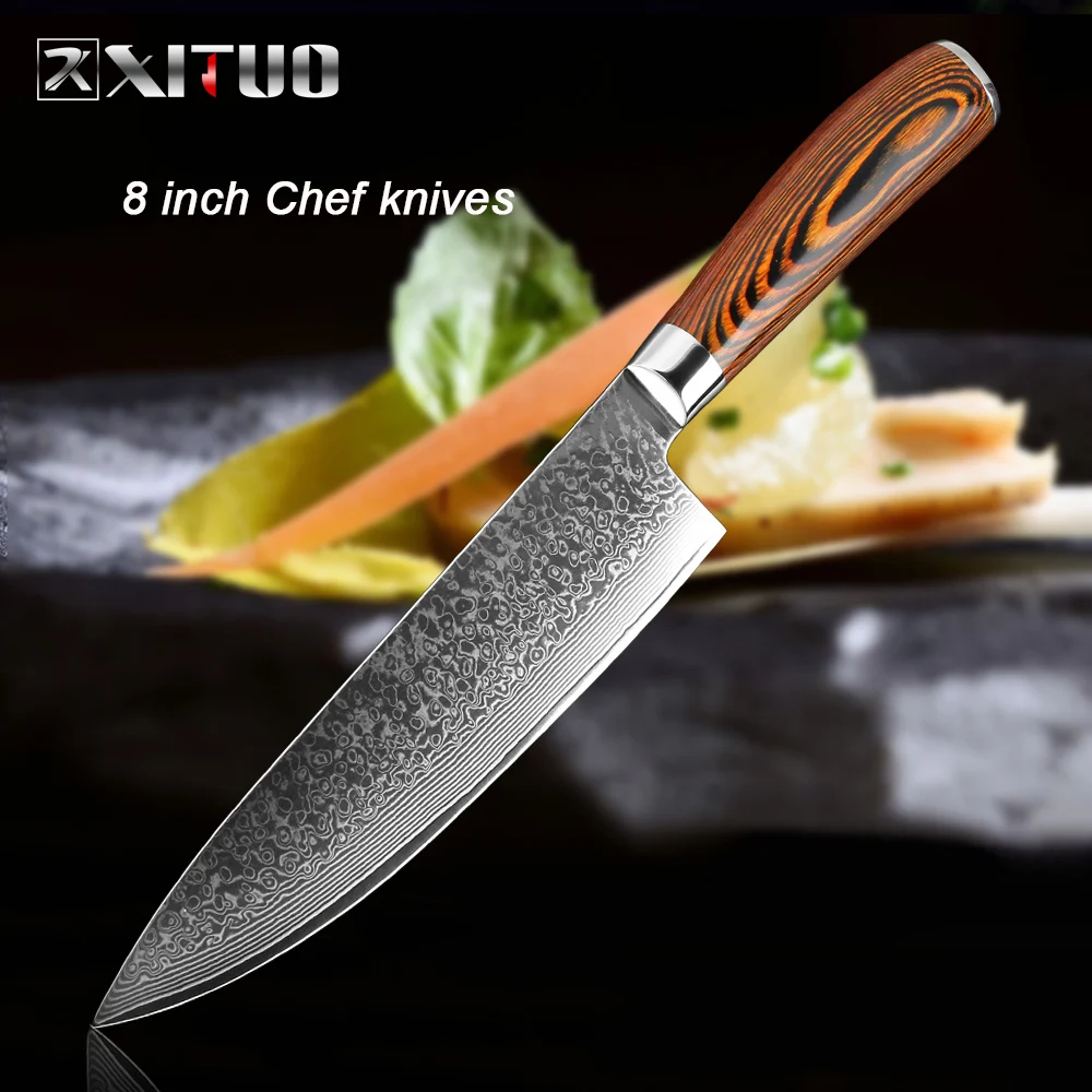 XITUO нож шеф-повара 4 шт. набор дамасской стали 67 слоев стали santoku нож для нарезки обвалки кухонный нож Pakka с деревянной ручкой - Цвет: Chef knives