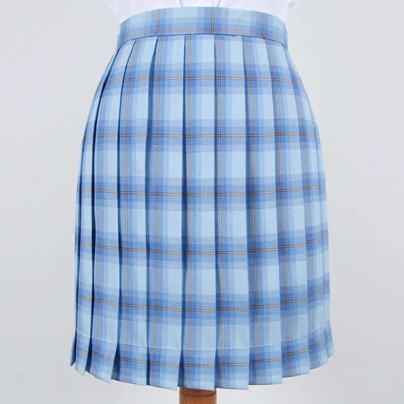 Skirt Японская женская школьная форма JK, юбка с высокой талией для девочек-подростков, Студенческая Милая синяя белая клетчатая школьная форма, плиссированная юбка, студенческий стиль - Цвет: Skirt