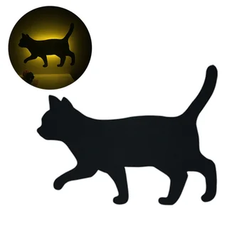 

1PC Black Warm Color Small Easy to Export Voice Control Walking Cat LED Night Wall Light Silhouette Lamp without Battery