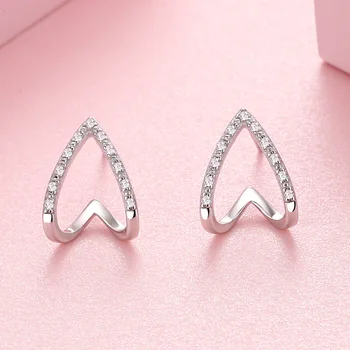 

Personality Korean Earrings Jewelry Hollow Out Triangle Cubic Zirconia 925 sterling silver Stud Earring for Women Girl