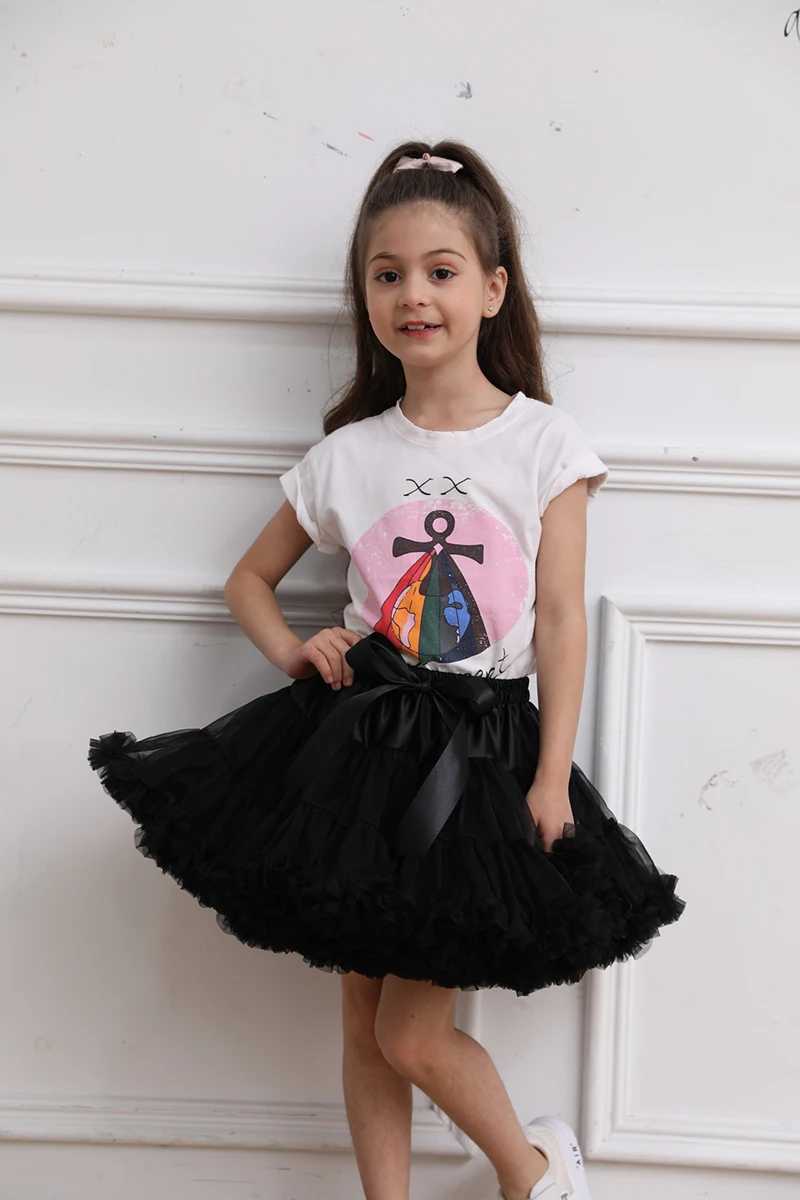 black Платье в цветочек для девочек Нижняя юбка Косплэй вечерние короткое платье; Лолита юбка-американка балетная юбка-пачка рокабилли детская кринолин - Цвет: black