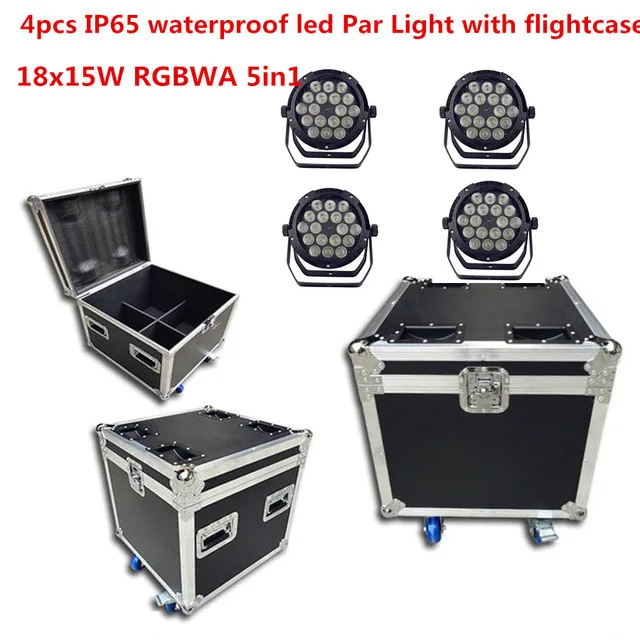 4X IP65 Водонепроницаемый светодиодный Par свет с flightcase 18x12 Вт 18X18 Вт led Par огни RGBWA UV 6в1 студийное диджейское оборудование дискотеки - Цвет: 18x15W waterproof