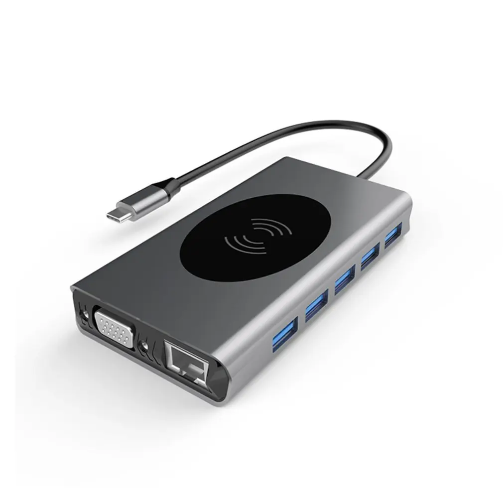 13 ports USB C Docking Station HDMI RJ45 VGA AUX PD USBC Hub for Laptop Macbook Pro with 3 5mm Headphone Jack Type C Hub