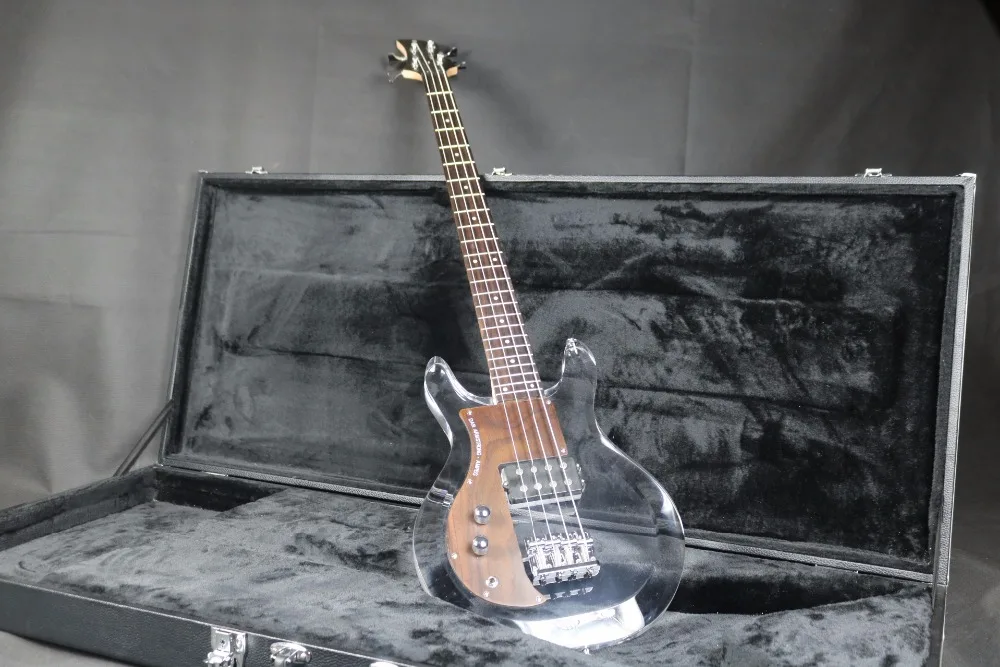 Left Hand Dan ArmStrong Ampeg 4 Strings Acrylic Body Electric Bass Guitar Crystal Guitar Free Shipping Rosewood Pickguard