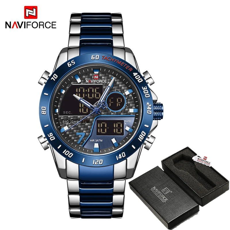 SBEBE BOX Роскошные брендовые NAVIFORCE мужские часы, военные цифровые спортивные наручные часы, мужские модные водонепроницаемые часы со стальным ремешком - Цвет: SBEBE BOX