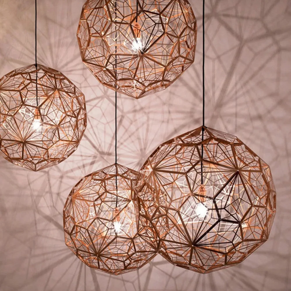 

Modern Copper Gold Silver Etch Web Pendant Light art Dixon Pendant Lamp for Living Room Stainless Steel Diamond Polygon hanglamp