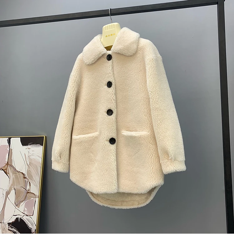 New Arrivals Winter Women's Sheep Shearing Coat Jackets Female Real Fur Coat Grain Wool Coat Loose Oversized Streetwear