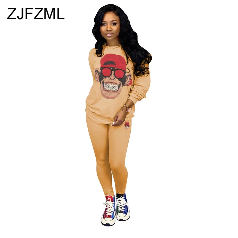 

Character Print Sexy Two Piece Tracksuit Women O Neck Long Sleeve T Shirt And Pencil Pant Sweatsuit Casual Plus Size 2Pcs Outfit