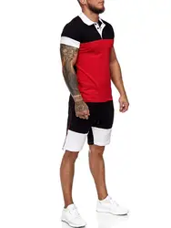 Мужские комплекты, сетчатая дышащая ткань, мужская рубашка с отворотом из 2 предметов + шорты, спортивный комплект, летняя футболка +