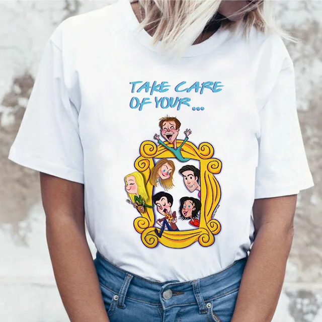 Harujuku Kawaii Friends ТВ футболка для женщин в Корейском стиле модная футболка Ulzzang 90s Графический с героями телесериала «друзья» футболка женские футболки