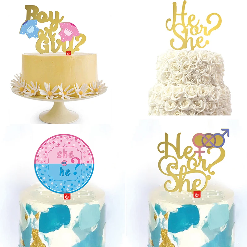 She Or He Birthday Cake Toppers Boy Or Girl Painted Acrylic Cake Flags Babyshower Birthday Party Cake Baking Decor He Or She Cake Decorating Supplies Aliexpress