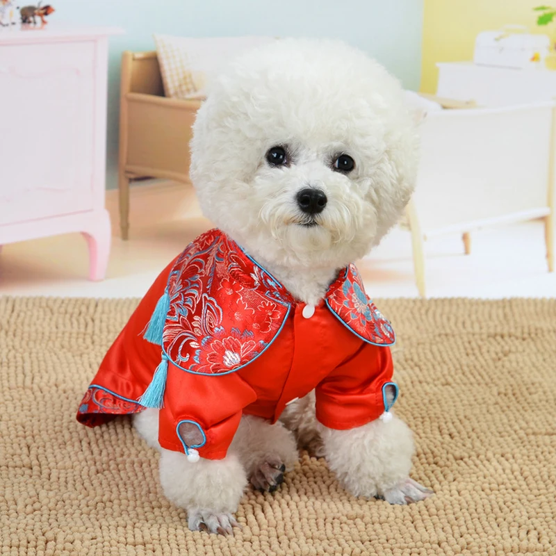 Cheongsam Одежда для собак в китайском стиле праздничный костюм для питомцев зимняя одежда для собак на Год Вечерние платья для щенков для чихуахуа Мопса