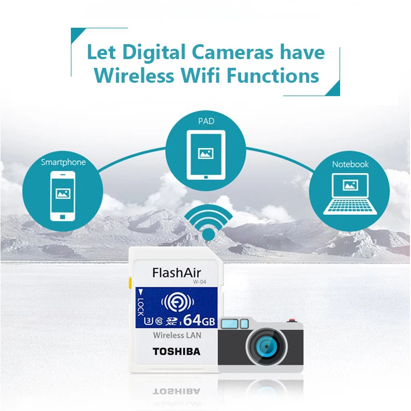 TOSHIBA FlashAir W-04 U3 Wifi карта памяти SD 32 Гб SDHC 64 Гб SDXC класс 10 W-03 16 ГБ 32 ГБ карта памяти для цифровой камеры