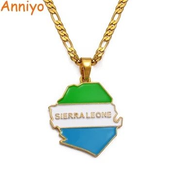 

Anniyo Sierra Leone Map With Flag Pendant Necklaces for Women/Men Jewelry Gold Color Sierra Leonean Maps #105306