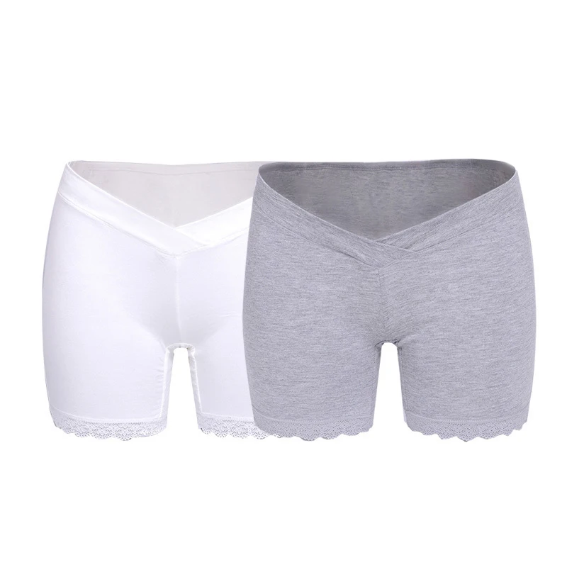 2-Pieces Lace Pregnant Flat Stomach Lift Pants Low& High-waist Seamless Underwear Breathable Cotton Pregnant Women Safety Pants - Цвет: 08