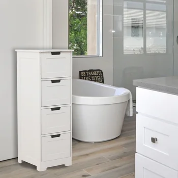 

Floor Bathroom Cabinet Table Sturdy Multifunctional Bathroom Storage Organizer 4 Drawers Wooden Rack Stand Office Living Room
