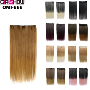 

GIRLSHOW 60cm Long Straight Women 5 Clips in Hair Extensions High Temperature Synthetic Hair Piece 100g 24 Colors