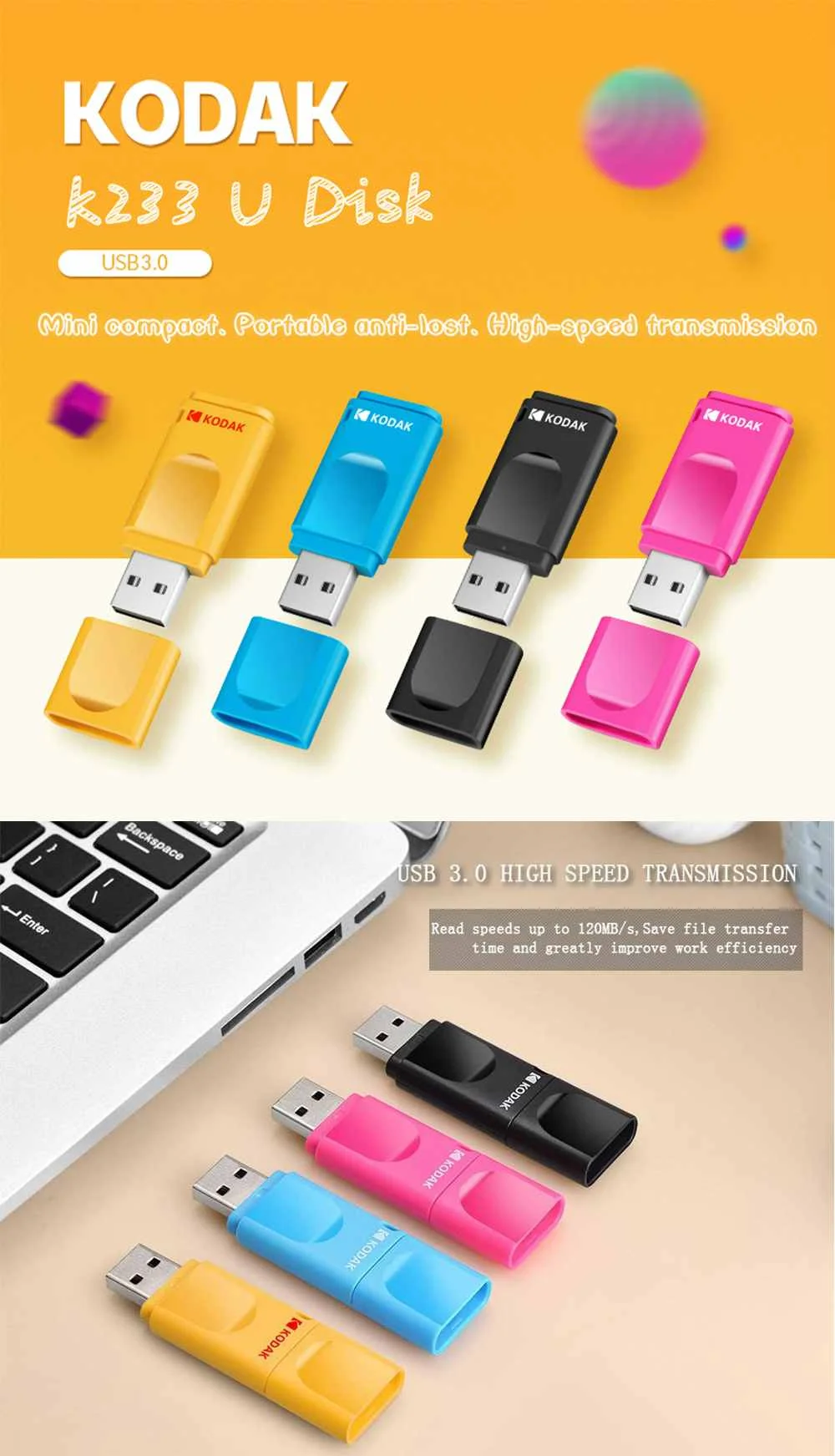 Kodak K233 Echte Originele USB 3.0 USB Flash Drive 16GB 32GB 64GB 128GB 256GB Colourful MINI pen Drives Memory Stick