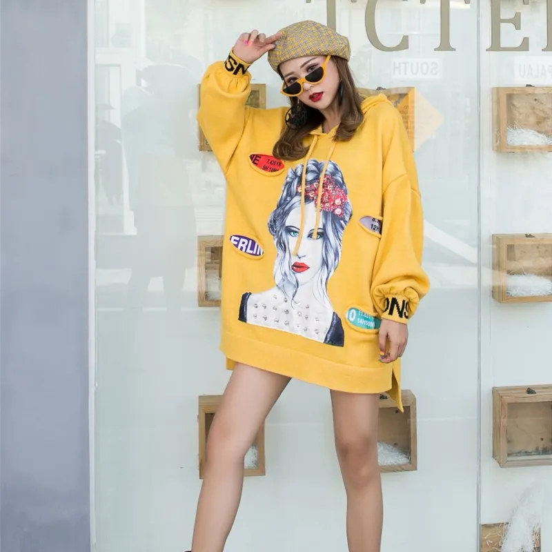 Ulzzang осенне-зимняя женская Толстовка Harajuku с капюшоном и принтом букв из мультфильма bf Свободные пуловеры с длинными рукавами