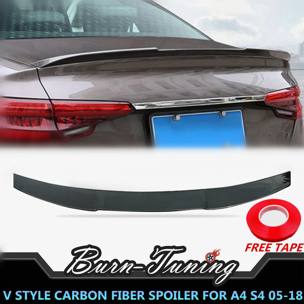 

V Style Carbon Fiber Spoiler For A4 Sline S4 RS4 B7 B8 B8.5 B9 4DR Sedan 2005-2018 Rear Trunk V Look Racing Spoiler Splitter