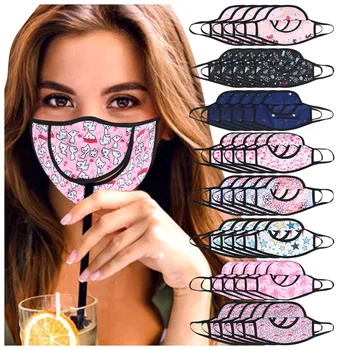 

Adults Cartoon Washable Reusable Breathable Drinking Face Mask Straw Hole 5PCS Mouth Cover Breathable Face Shield mascarillas