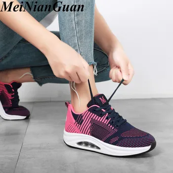 

Light Weight Women Sport Shoes Air Cushion Sporty Woman Sneakers Flying Weaving Women's Running Shoes Teenager Female Shoes I8