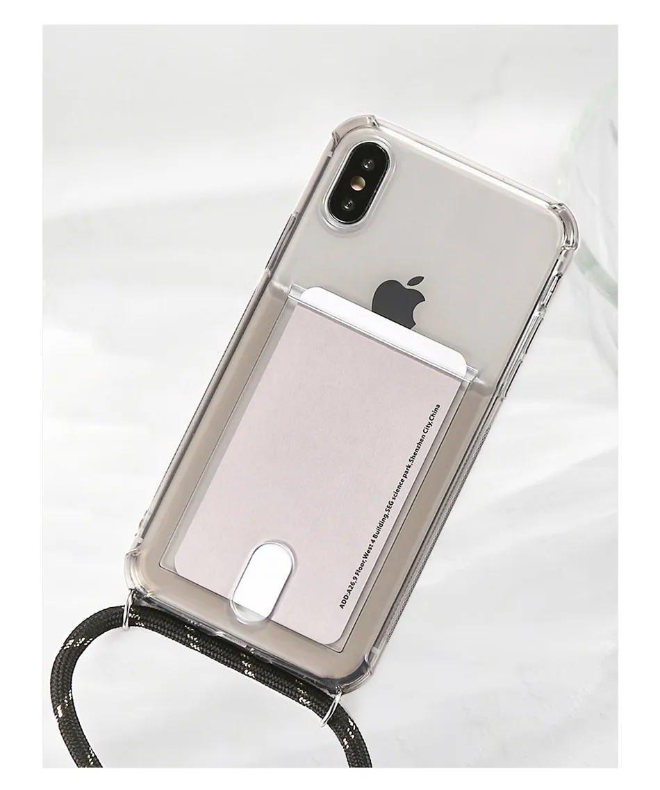 Держатель для ID кредитных карт Прозрачный чехол для телефона для iPhone 11 Pro XS MAX X XR 8 7 6S Plus мягкая цепочка из ТПУ ожерелье ремешок чехол s