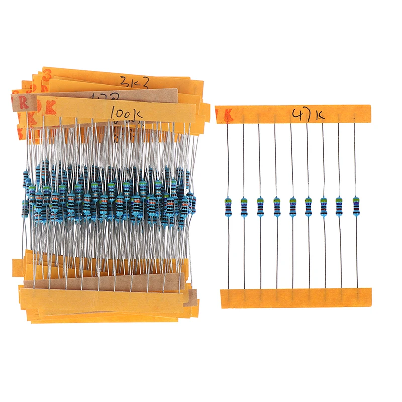 300pcs/set Metal 30 Kinds 1/4W Resistance 1% Film Resistor Pack Assorted Kit 1K 10K 100K 220ohm 1M Resistors 300pcs/set