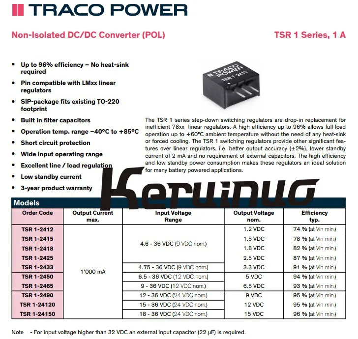 10 шт./лот TSR1-2465 TSR 1-2465 TSR1 неизолированный DC/DC преобразователь 6,5 в 6,5 Вт