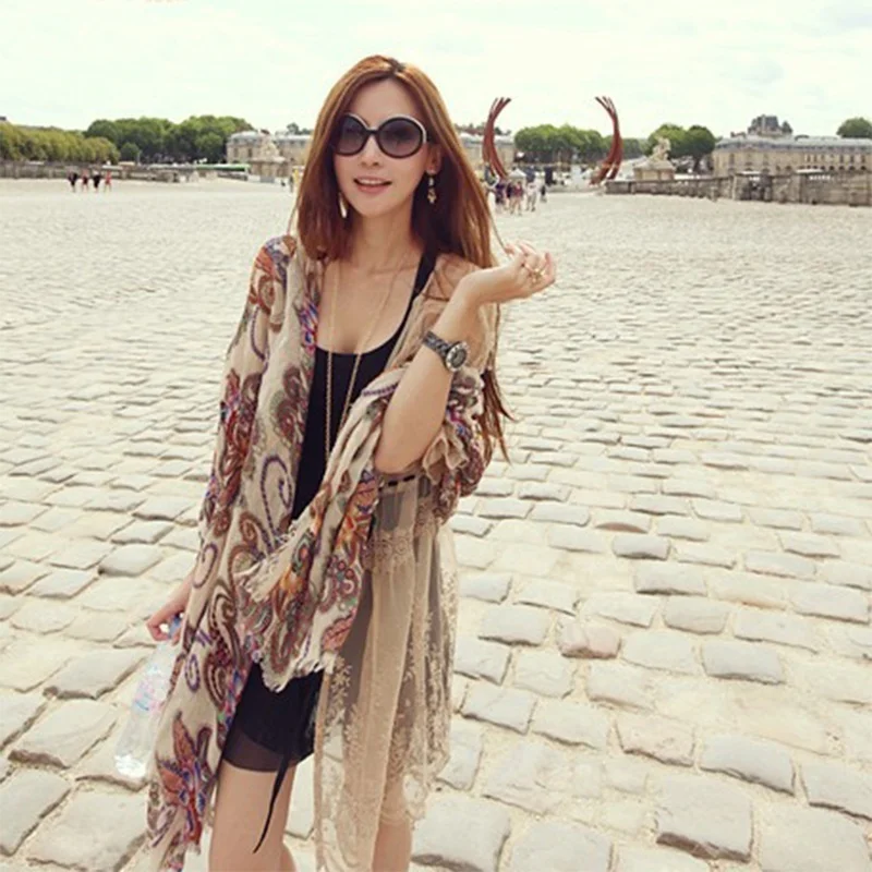 Женский пляжный шарф вуаль теплый мягкий из шифона с принтом на лето CC7170|scarf for