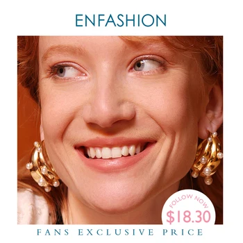 

ENFASHION Punk Pearl Double C Hoop Earrings For Women Gold Color Big Statement Earings Fashion Jewelry Pendientes Aro EC191042