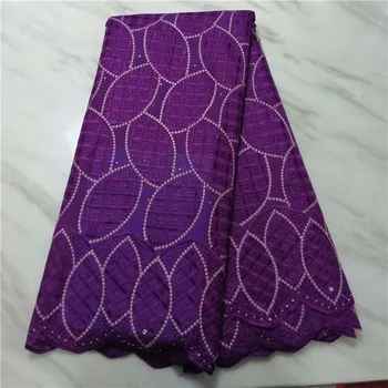 

African Dry Cotton Lace Fabrics 2019 High Quality Embroidery Lace Swiss Voile Lace Stone Swiss Voile Lace In Switzerland Purple