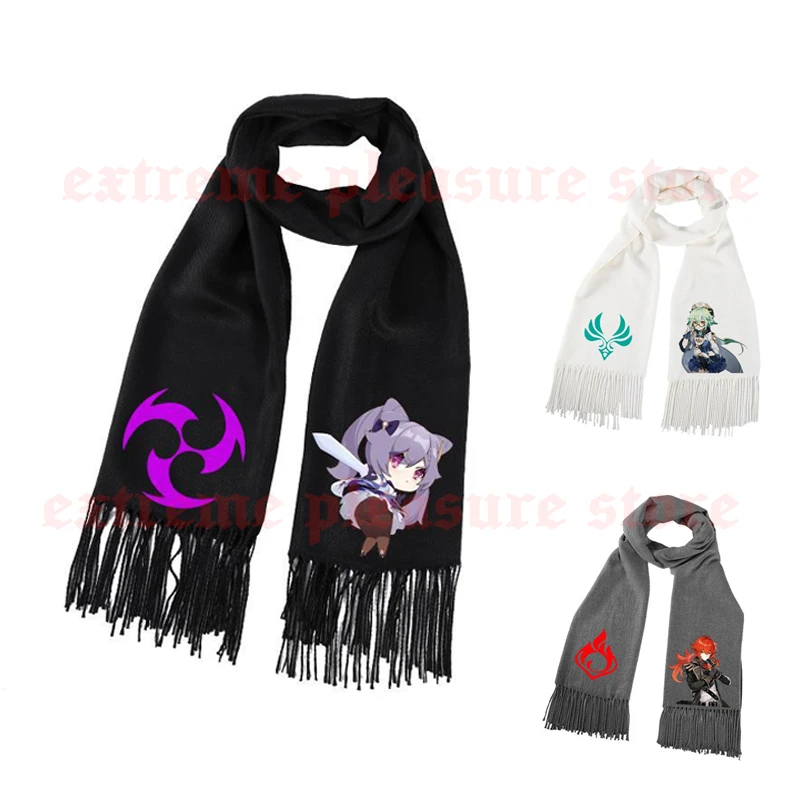 Genshin Impact Cosplay Costume Accessories Diluc Klee Keqing White Gray Black Element Theme Autumn Winter Scarf For Men Women Men S Scarves Aliexpress