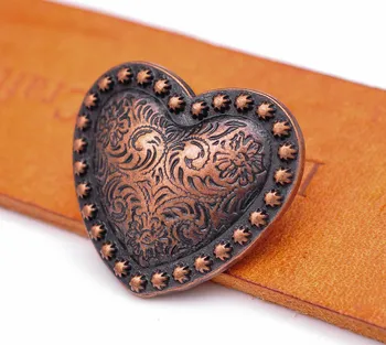

10PCS WESTERN HEADSTALL HORSE TACK LOVE HEART ANTIQUE COPPER FLORAL BERRY SADDLE LEATHERCRAFT CONCHOS 1-1/8" SCREWBACK