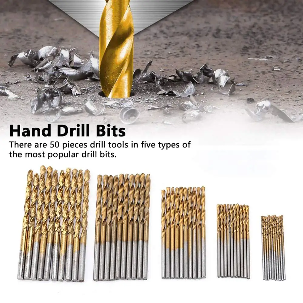 50Pcs HSS 4241 Titanium Coated Drill Bits High Speed Steel Drill Bit Set Quality Power Drilling Tools for Wood 1/1.5/2/2.5/3mm